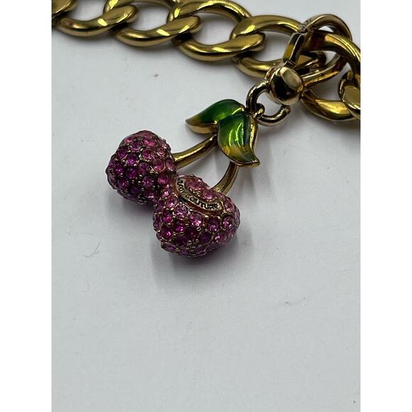 Juicy Couture Gold Tone Charm Bracelet Puff Heart Puff J, Pink Cherry Charm - Picture 9 of 9